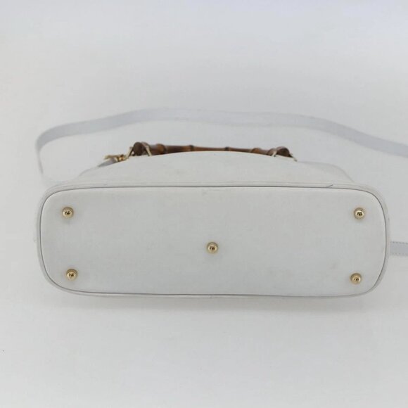 GUCCI Bamboo Hand Bag Leather White Gold Auth ki6188 - Picture 6 of 16